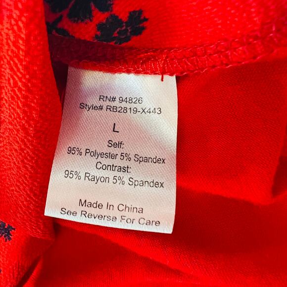 Tempted MEDIUM Red Floral Zipper V Neck Short Sleeve High Low Hem Blouse Top - Picture 7 of 7